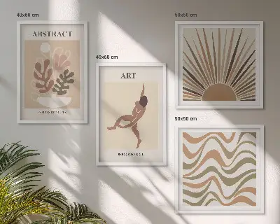 Conjunto de quadros com estampas de padrões abstratos boho estilo Matisse
