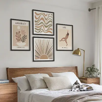 Conjunto de quadros com estampas de padrões abstratos boho estilo Matisse