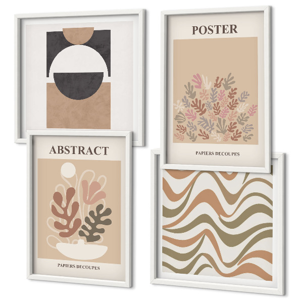 Conjunto de 4 quadros com moldura Padrões de formas abstratas