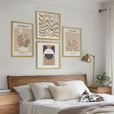 Conjunto de 4 quadros com moldura estampa de padrões de formas abstratas