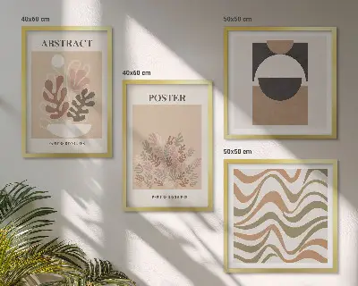 Conjunto de 4 quadros com moldura estampa de padrões de formas abstratas