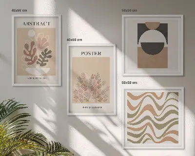 Conjunto de 4 quadros com moldura estampa de padrões de formas abstratas