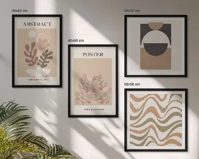 Conjunto de 4 quadros com moldura estampa de padrões de formas abstratas