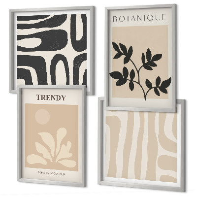 Composição de quadros Estampas florais elegantes em tons de bege e preto.