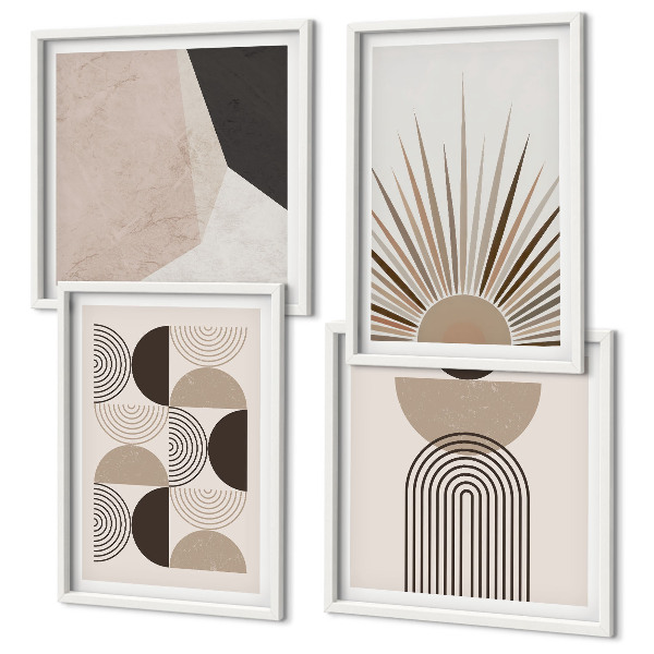 Conjunto de 4 quadros com moldura Formas abstratas em tons de bege e marrom