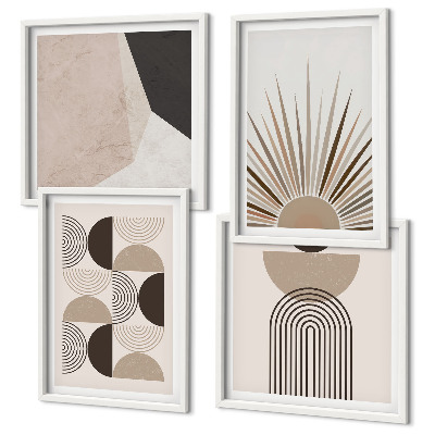 Conjunto de 4 quadros com moldura Formas abstratas em tons de bege e marrom