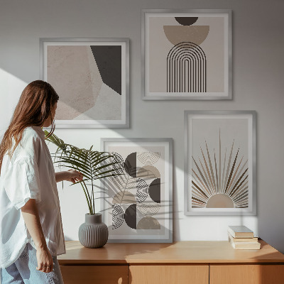 Conjunto de 4 quadros com moldura Formas abstratas em tons de bege e marrom
