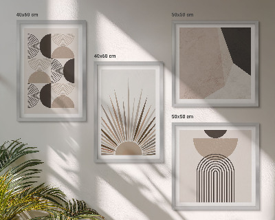 Conjunto de 4 quadros com moldura Formas abstratas em tons de bege e marrom
