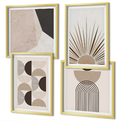 Conjunto de 4 quadros com moldura Formas abstratas em tons de bege e marrom