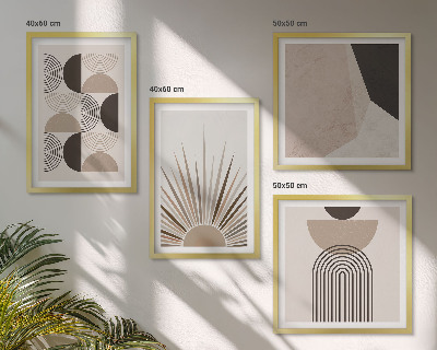 Conjunto de 4 quadros com moldura Formas abstratas em tons de bege e marrom