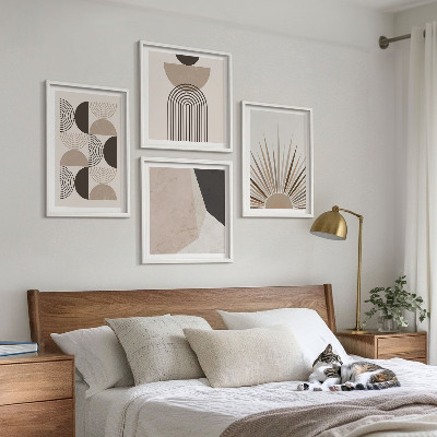 Conjunto de 4 quadros com moldura Formas abstratas em tons de bege e marrom