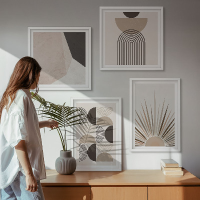 Conjunto de 4 quadros com moldura Formas abstratas em tons de bege e marrom