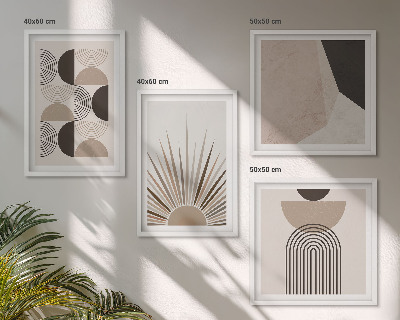 Conjunto de 4 quadros com moldura Formas abstratas em tons de bege e marrom