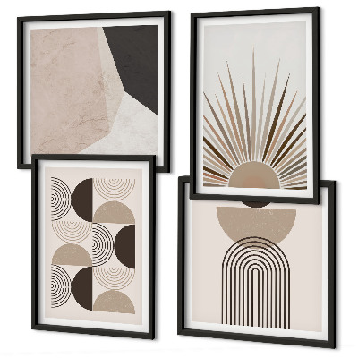 Conjunto de 4 quadros com moldura Formas abstratas em tons de bege e marrom