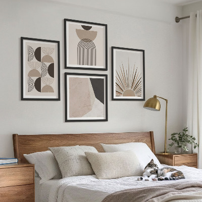 Conjunto de 4 quadros com moldura Formas abstratas em tons de bege e marrom