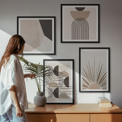Conjunto de 4 quadros com moldura Formas abstratas em tons de bege e marrom