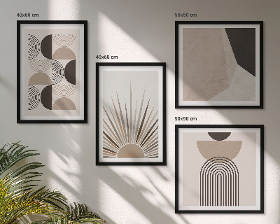 Conjunto de 4 quadros com moldura Formas abstratas em tons de bege e marrom