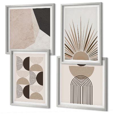 Conjunto de 4 quadros com moldura Formas abstratas em tons de bege e marrom