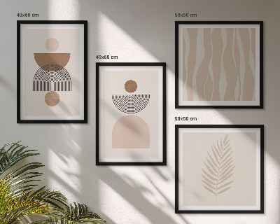 Políptico com moldura Formas abstratas em tons de marrom e bege