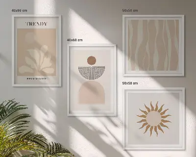 Composição de quadros tons abstratos elegantes em bege