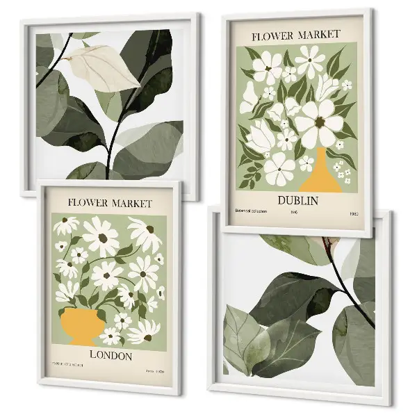 Conjunto de 4 quadros com moldura com estampas de padrões florais Londres e Dublin