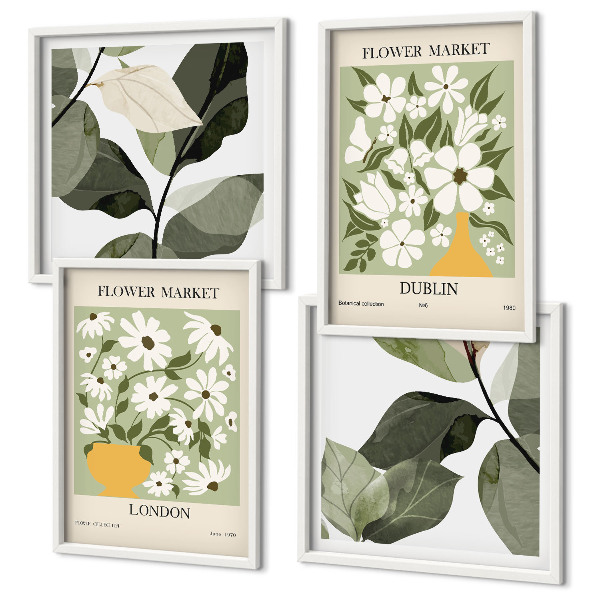 Conjunto de 4 quadros com moldura Padrões florais Londres Dublin