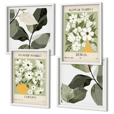 Conjunto de 4 quadros com moldura com estampas de padrões florais Londres e Dublin