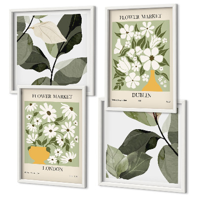 Conjunto de 4 quadros com moldura Padrões florais Londres Dublin