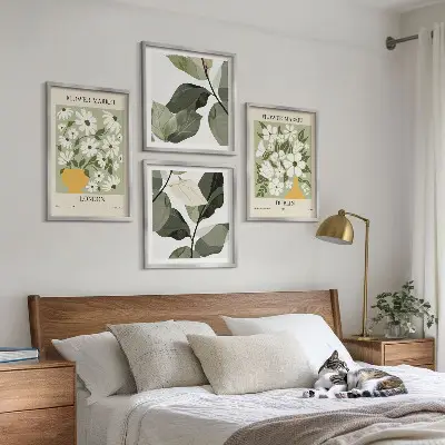 Conjunto de 4 quadros com moldura com estampas de padrões florais Londres e Dublin