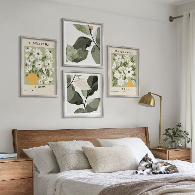 Conjunto de 4 quadros com moldura Padrões florais Londres Dublin
