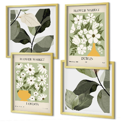 Conjunto de 4 quadros com moldura Padrões florais Londres Dublin