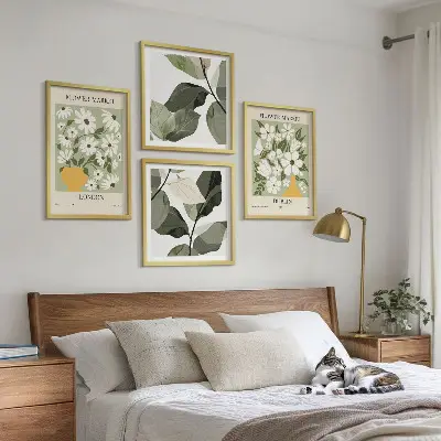 Conjunto de 4 quadros com moldura com estampas de padrões florais Londres e Dublin