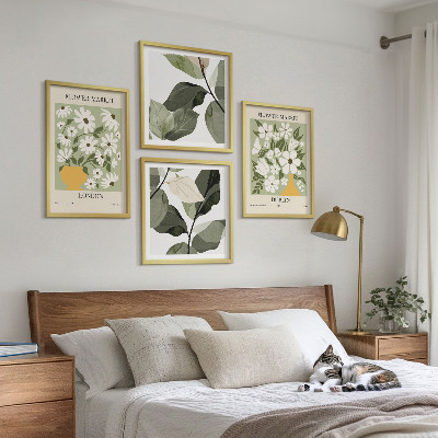Conjunto de 4 quadros com moldura Padrões florais Londres Dublin