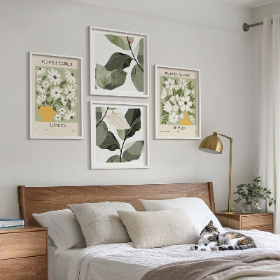 Conjunto de 4 quadros com moldura Padrões florais Londres Dublin