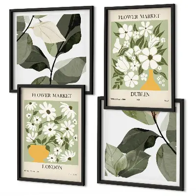 Conjunto de 4 quadros com moldura com estampas de padrões florais Londres e Dublin