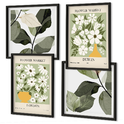 Conjunto de 4 quadros com moldura Padrões florais Londres Dublin