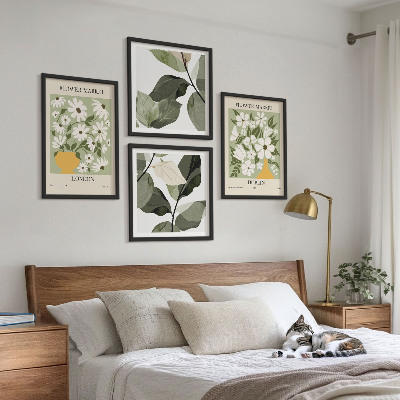 Conjunto de 4 quadros com moldura Padrões florais Londres Dublin