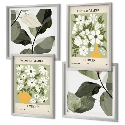 Conjunto de 4 quadros com moldura com estampas de padrões florais Londres e Dublin
