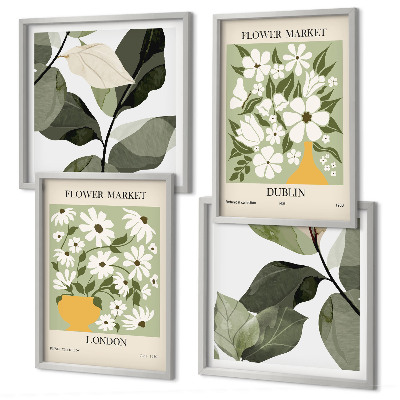 Conjunto de 4 quadros com moldura Padrões florais Londres Dublin