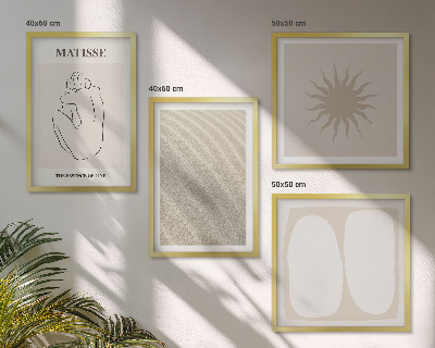 Políptico com moldura Ondas de areia minimalistas