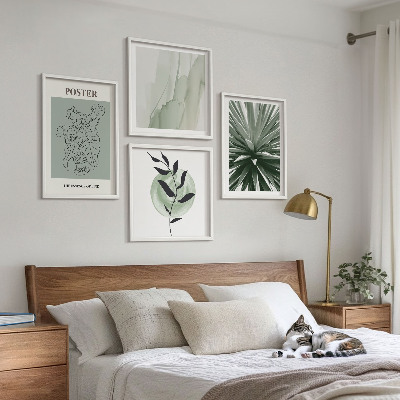 Composição de quadros padrões de plantas em tons de verde e bege