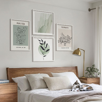 Conjunto de 4 quadros com moldura Flores em um vaso moderno