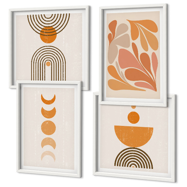 Políptico com moldura Formas abstratas laranja