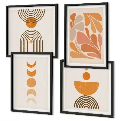 Políptico Formas abstratas laranja com moldura