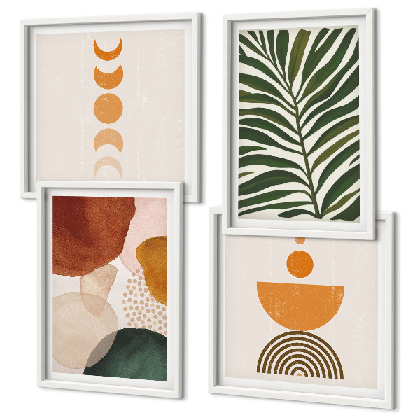Conjunto de 4 quadros com moldura Formas abstratas de folhas