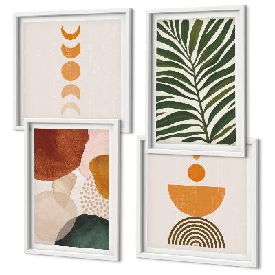 Conjunto de 4 quadros com moldura Formas abstratas de folhas