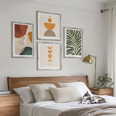 Conjunto de 4 quadros com moldura Formas abstratas de folhas