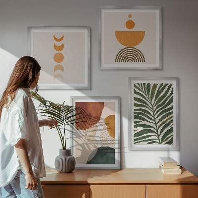 Conjunto de 4 quadros com moldura Formas abstratas de folhas