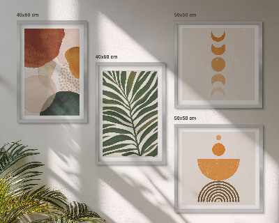Conjunto de 4 quadros com moldura Formas abstratas de folhas