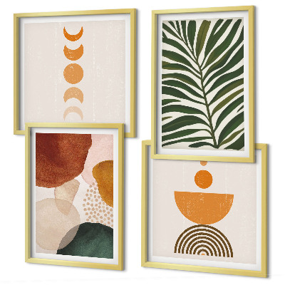 Conjunto de 4 quadros com moldura Formas abstratas de folhas
